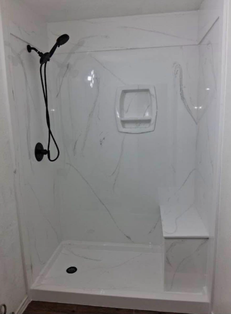 Modern marble shower remodel